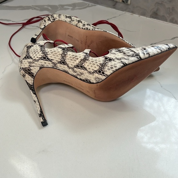 Manolo Blahnik Sz 39 Rogustta Snakeskin Leather Pumps W Red Leather Ties - New - Picture 8 of 10